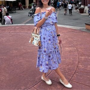 Lavender Minnie Mouse Off the Shoulder Ruffled MIDI Dress